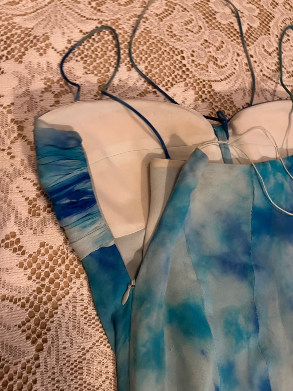 Cache 100% Silk Tie Dye Mermaid Midi Dress, Aqua Blue, Size 6 - Picture 9 of 9
